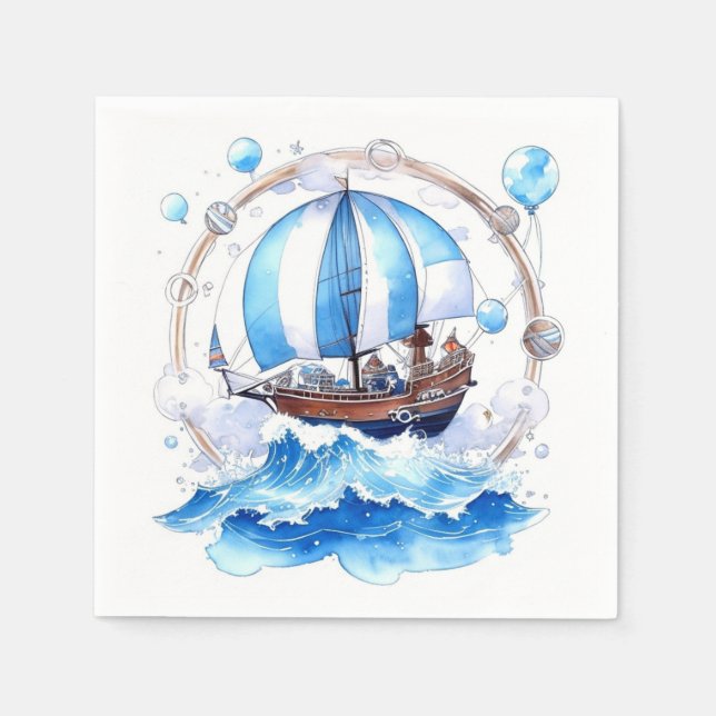 Gentle Waves: Nautical Boy Baby Shower Napkin (Front)