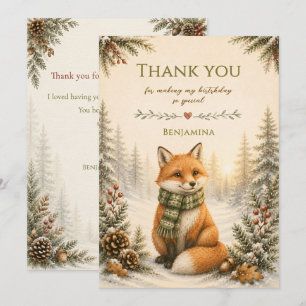 Gentle Woodland Fox Cozy Winter Birthday Thank You Card