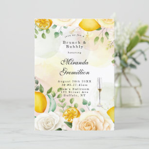 Gentle Yellow Roses Lemons Brunch and Bubbly Invitation