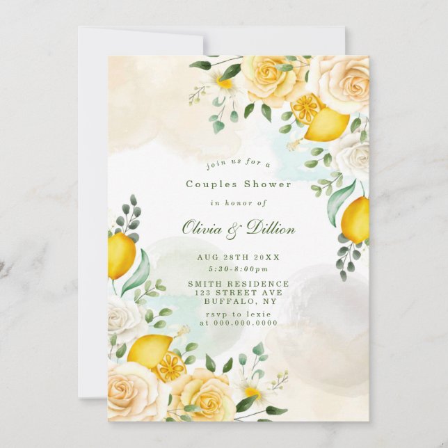 Gentle Yellow Roses Lemons Couples Shower Invites (Front)
