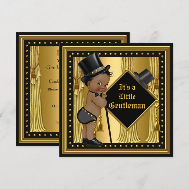 Gentleman Baby Shower Boy Gold Black Ethnic Invitation (Front/Back)