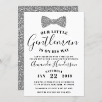 Gentleman Baby Shower Invitation, Faux Silver