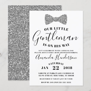 Gentleman Baby Shower Invitation, Faux Silver Invitation