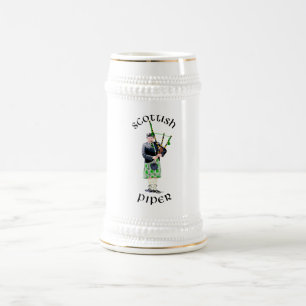 Gentleman Bagpiper in Green Kilt Beer Stein