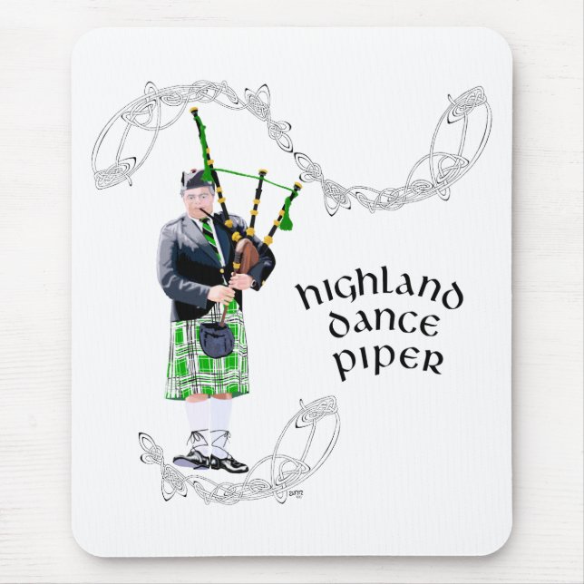 Gentleman Bagpiper in Green Kilt Mouse Pad (Front)