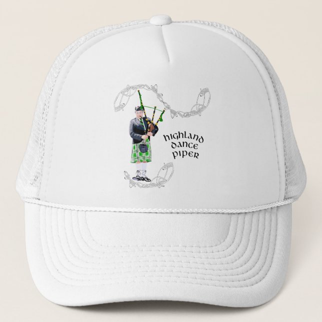 Gentleman Bagpiper in Green Kilt Trucker Hat (Front)
