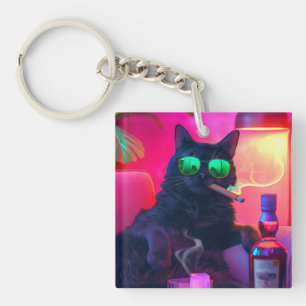 Gentleman Cat Drinking Whiskey Funny Bar Keychain