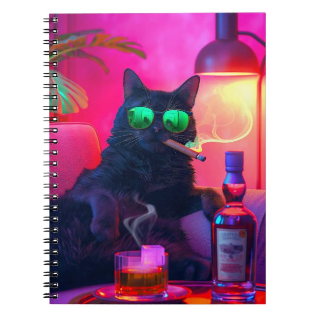 Gentleman Cat Drinking Whiskey | Funny Bar Notebook (Front)