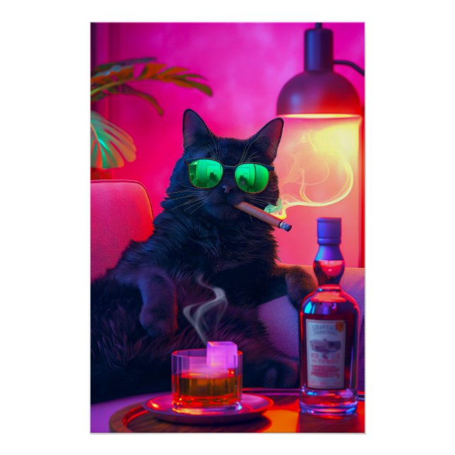 Gentleman Cat Drinking Whiskey | Funny Bar Poster (Front)