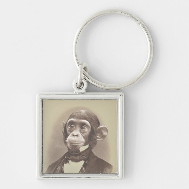 Gentleman Chimpanzee in Vintage Picture Keychain (Front)