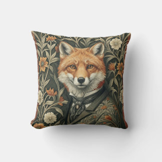 Gentleman Fox in Evening Attire Vintage Woodland Throw Pillow