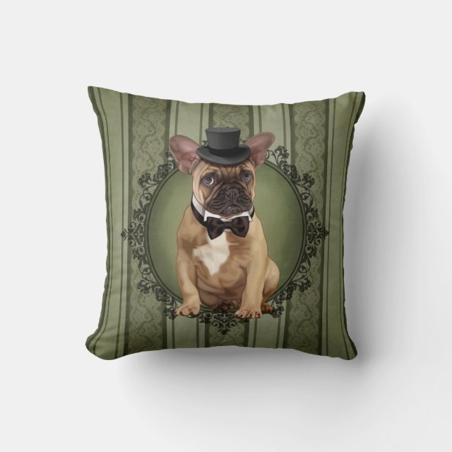 Gentleman French Bulldog Throw Pillow (Front)