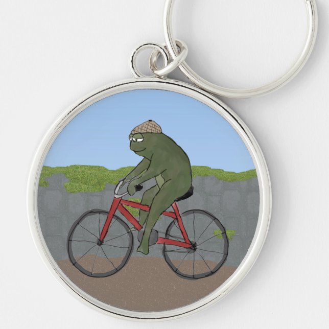 Gentleman Frog on a Bicycle Keychain (Front)