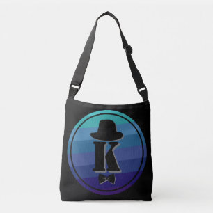 Gentleman hat bow blue ombre name initial monogram crossbody bag