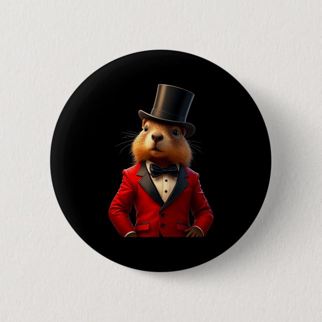 Gentleman Hat Happy Groundhog Day 2025 Groundhog  2 Inch Round Button (Front)