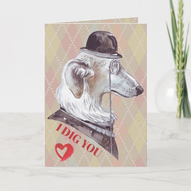 Gentleman Hound Dog I Dig You Holiday Card (Front)