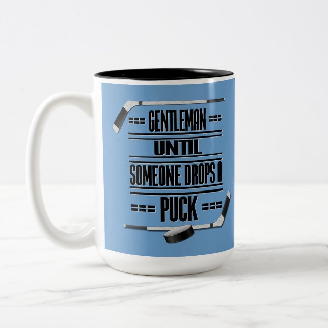 Gentleman Ice Hockey Humour Blue  Two-Tone Coffee Mug (Left)