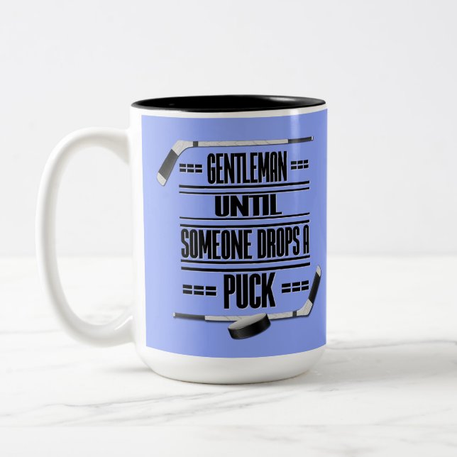 Gentleman Ice Hockey Humour Light Blue  Two-Tone Coffee Mug (Left)