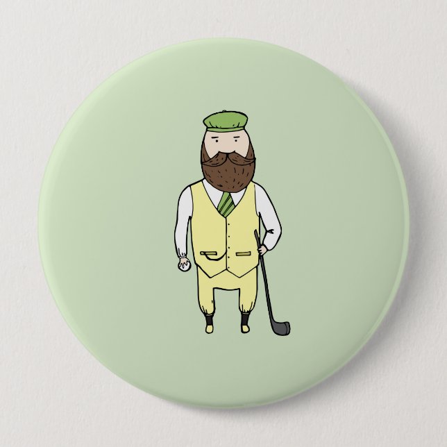 Gentleman in golf club 4 inch round button (Front)