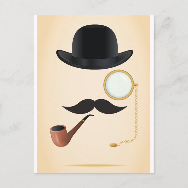 Gentleman Moustache Must-Dash Monacle & Bowler Hat Postcard (Front)
