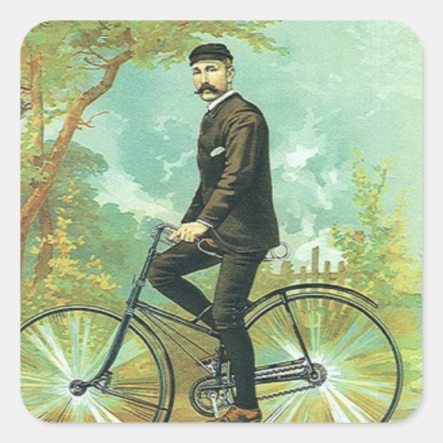 Gentleman on a bicycle square sticker (Front)