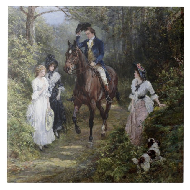 Gentleman on Horseback Meeting Ladies in a Forest Tile (Front)