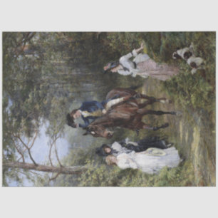 Gentleman on Horseback Meeting Ladies in a Forest Tissue Paper