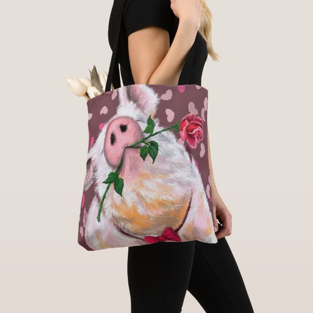 Gentleman Pig - Romantic - Funny Tote Bag (Close Up)