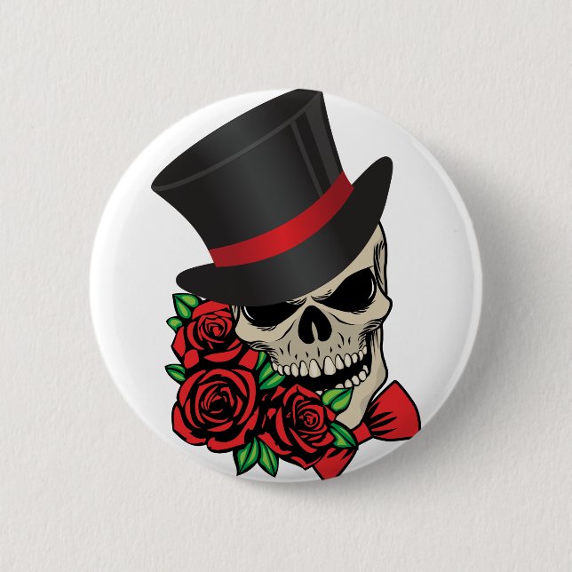 Gentleman Skull 2 Inch Round Button (Front)