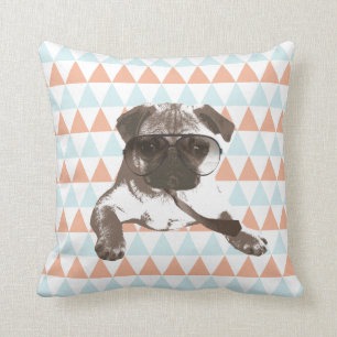 Gentleman Style Pug Colourful Triangle Pattern Throw Pillow