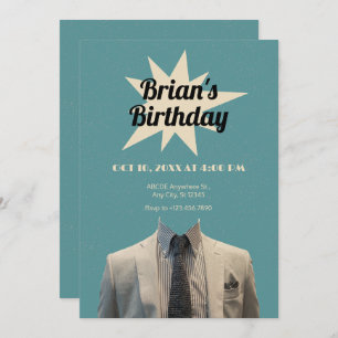 Gentleman suit art birthday  invitation
