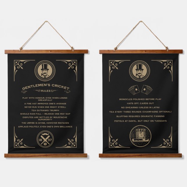 Gentlemans Victorian Cricket Rules Art Hanging Tapestry (Double)
