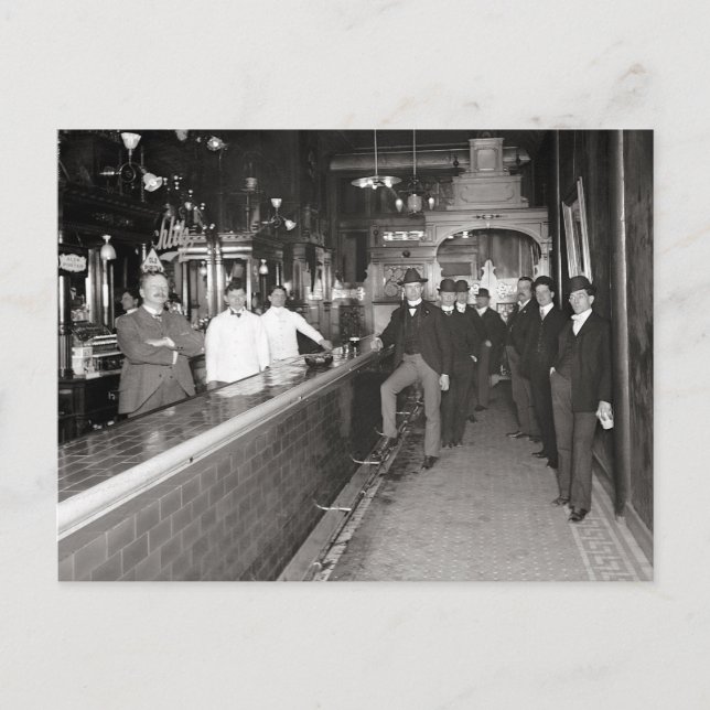 Gentlemen Drinking At The Bar, 1910 Postcard (Front)