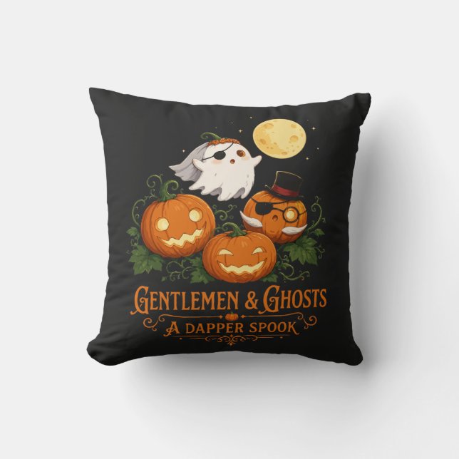 Gentlemen & Ghosts Halloween Throw Pillow (Front)