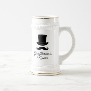 Gentlemen's dapper hat and moustache custom beer stein