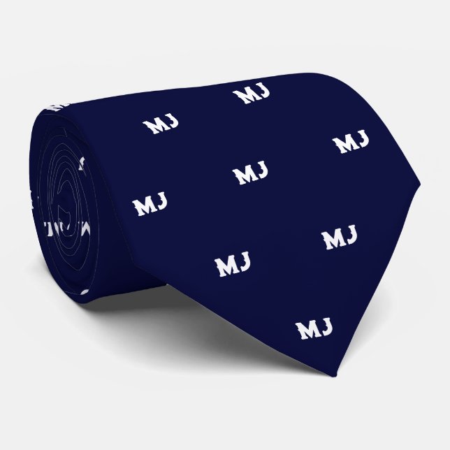 Gentlemen's Monogram Groomsmen Initials Navy Blue Tie (Rolled)