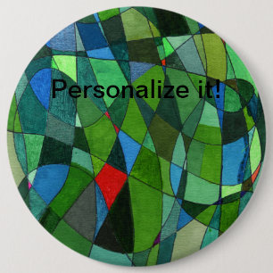 Gently curved shapes in cool greens & red accents 6 inch round button