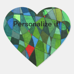 Gently curves shapes in cool greens & red accents heart sticker