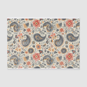 Gently Distressed Orange & Blue Paisley Pattern Tissue Paper