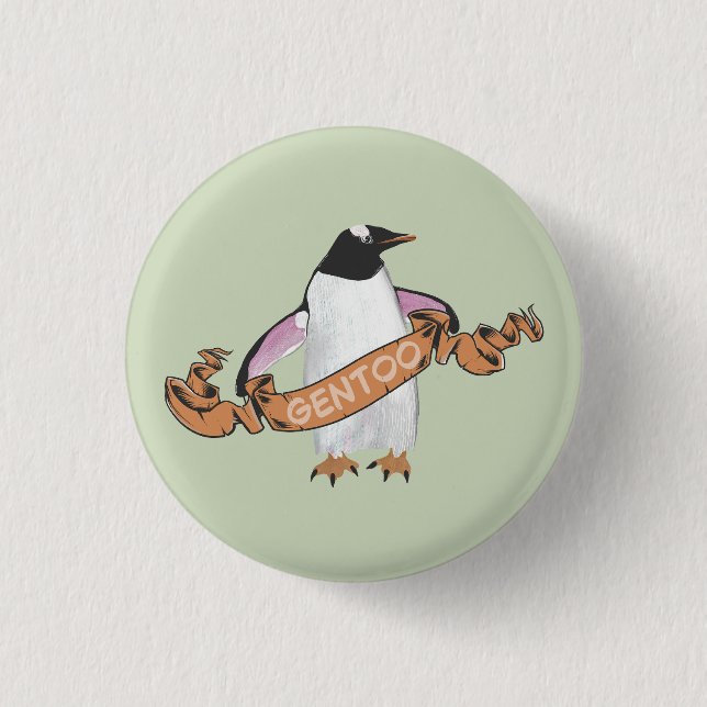 Gentoo penguin 1 inch round button (Front)