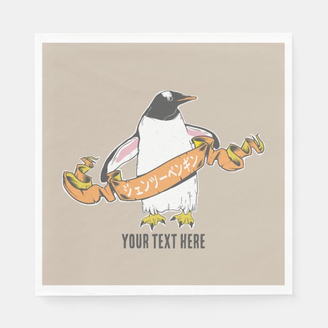 Gentoo penguin Japanese writing Kanji Napkin (Front)