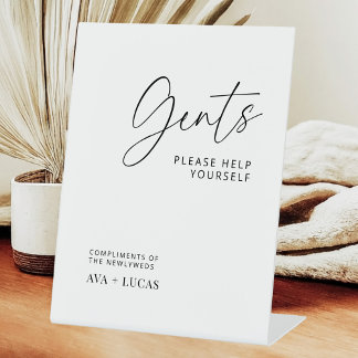 Gents Bathroom Basket Minimalist Wedding Reception Pedestal Sign