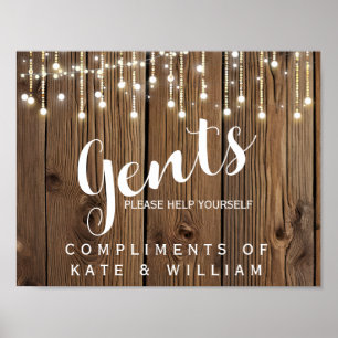 Gents restroom sign -toiletries rustic lights