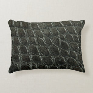 Genuine black alligator leather texture, close up  accent pillow