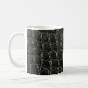 Genuine black alligator leather texture, close up coffee mug