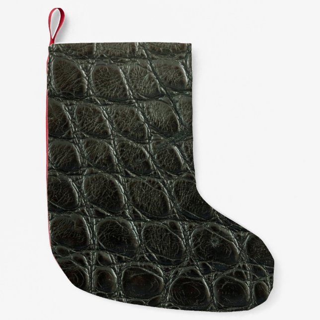 Genuine black alligator leather texture, close up  small christmas stocking (Front)