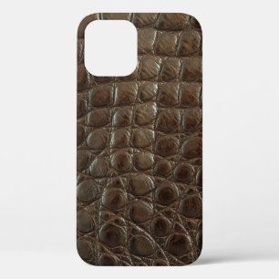 Genuine brown alligator leather, close up to show  iPhone 12 case