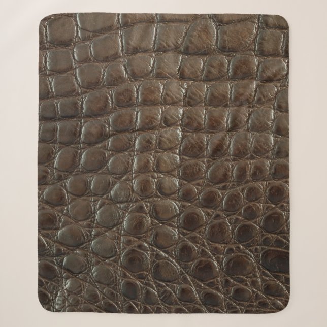 Genuine brown alligator leather, close up to show  sherpa blanket (Front)