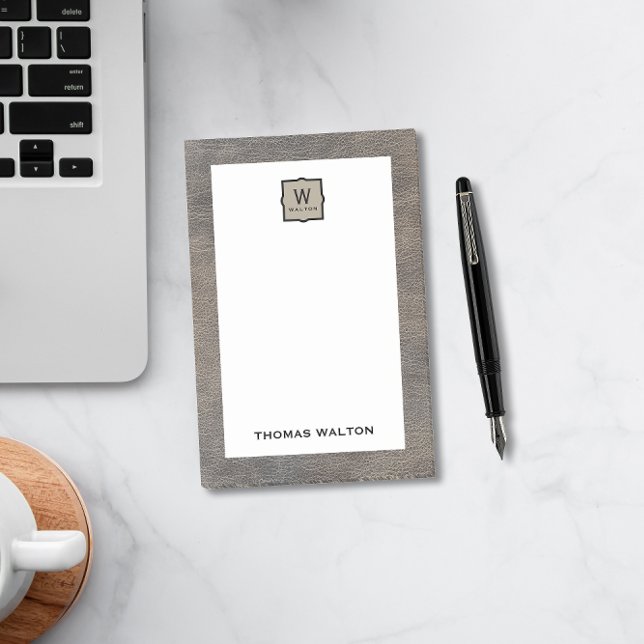 Genuine Cowhide Leather Look Monogram Name Post-it Notes (Creator Uploaded)