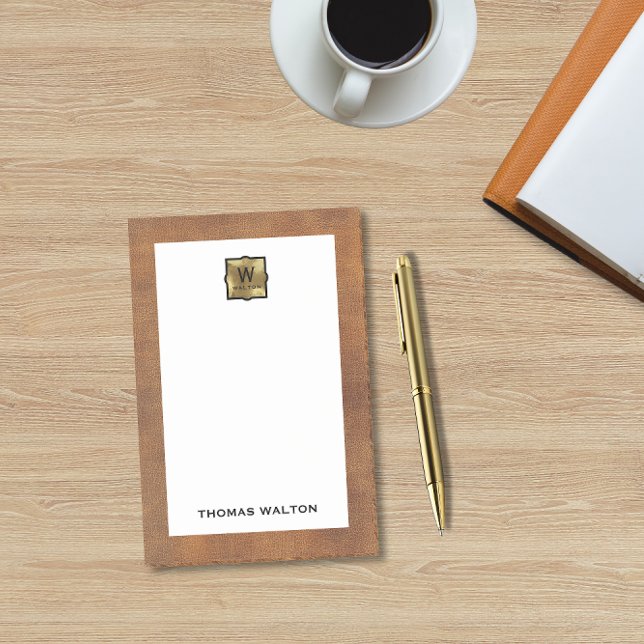 Genuine Leather Look Monogram Name Post-it Notes (Creator Uploaded)